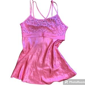 Vintage Lingerie Lace Chemise Sz Medium Pink Angelique Ladies Cami slip‎ dress